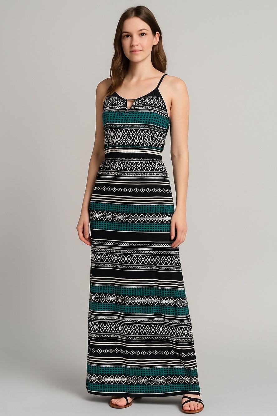 White House Black Market Maxi Dress Small Black Teal Geometric Sleeveless
